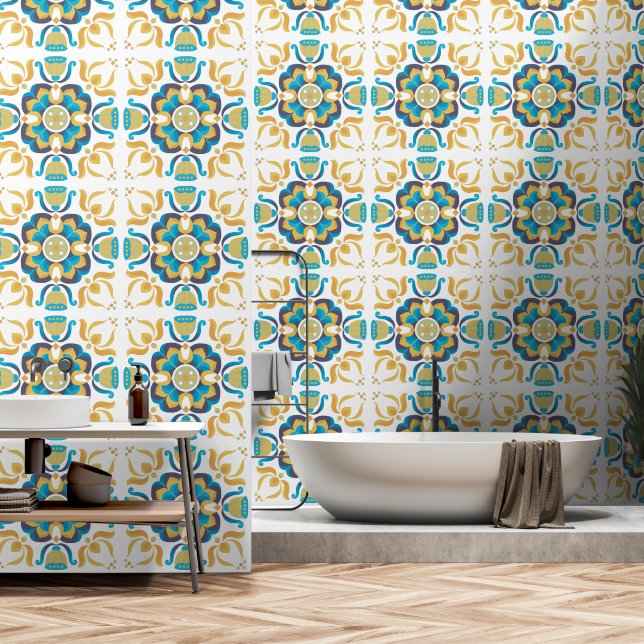 Siebziger Retro-Blumenmuster Tapete (Badezimmer)