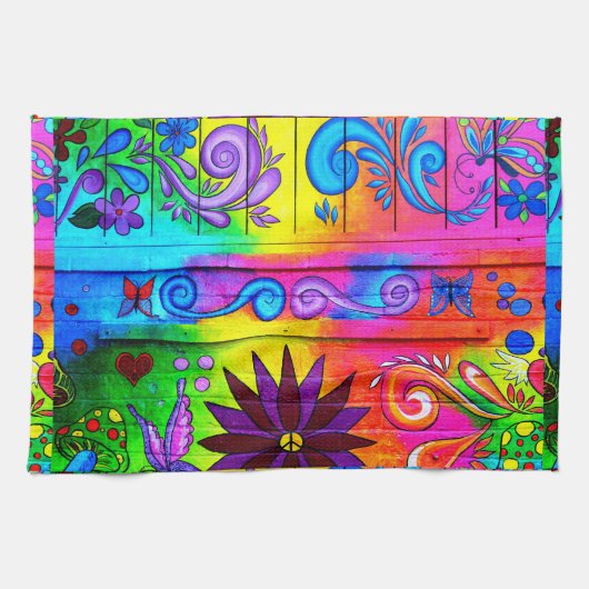 Siebzigerjahre Hippie-Geschirrtuch Handtuch (Horizontal)