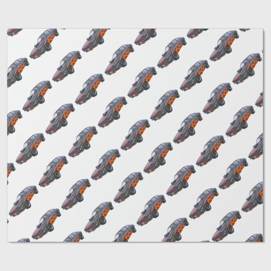 Siebzigerjahre Muskel-Auto mit orange Flamme und Geschenkpapier (Flach)