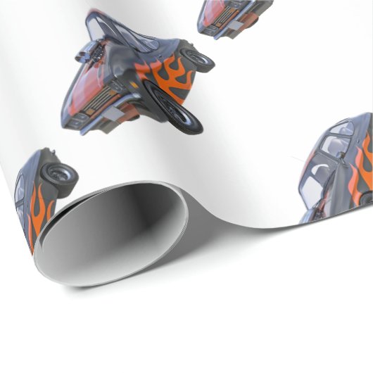 Siebzigerjahre Muskel-Auto mit orange Flamme und Geschenkpapier (Rolleneckpunkt)