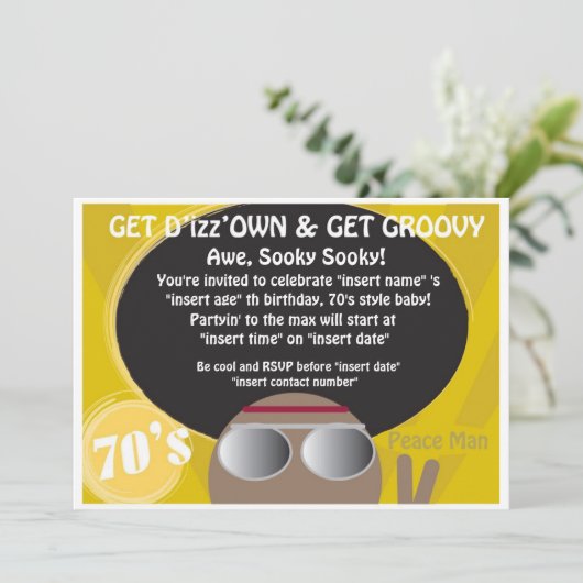 Siebzigerjahre Party Einladung (Stehend Vorderseite)