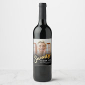 Siebziges goldschwarzes 70. Geburtstags-Foto Weinetikett (Vorderseite)