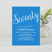 Siebziges Script Blue 70. Geburtstagsparty Einladung (Stehend Vorderseite)