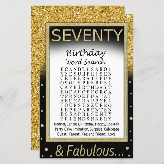 Siebzigjähriges Word Search Game (Vorne/Hinten)