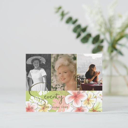 Siebzigste Geburtstagsfeier Foto Tropische Einladu Postkarte (Stehend Vorderseite)