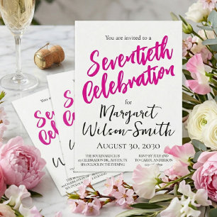 Siebzigster Geburtstag Pink Script Einladung