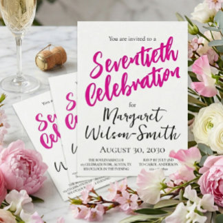 Siebzigster Geburtstag Pink Script Einladung