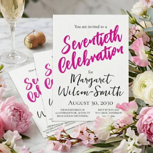 Siebzigster Geburtstag Pink Script Einladung