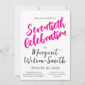 Siebzigster Geburtstag Pink Script Einladung (Vorderseite)