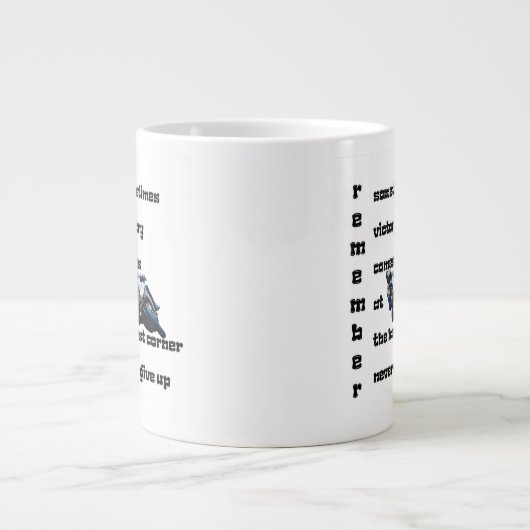 Sieg in der letzten Ecke, nie aufgeben Jumbo-Tasse (Vorderseite)