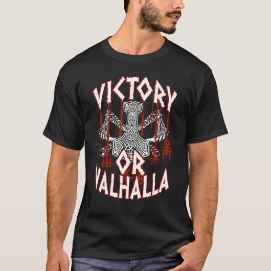 Sieg oder Valhalla Thors Hammer Viking Wikings T-Shirt (Vorderseite)