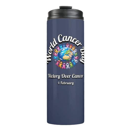 Sieg über den Krebs. Weltkrebstag. Thermosbecher (Vorderseite)
