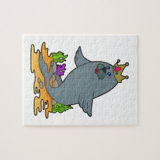 Siegel als König mit Krone Puzzle (Horizontal)