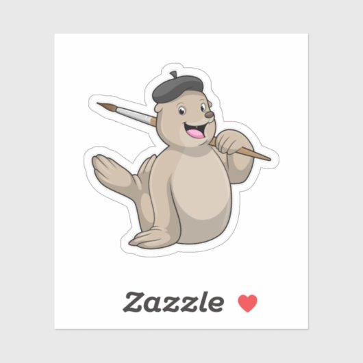 Siegel als Maler mit Pinsel Aufkleber (Blatt)