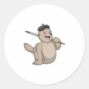 Siegel als Maler mit Pinsel Runder Aufkleber