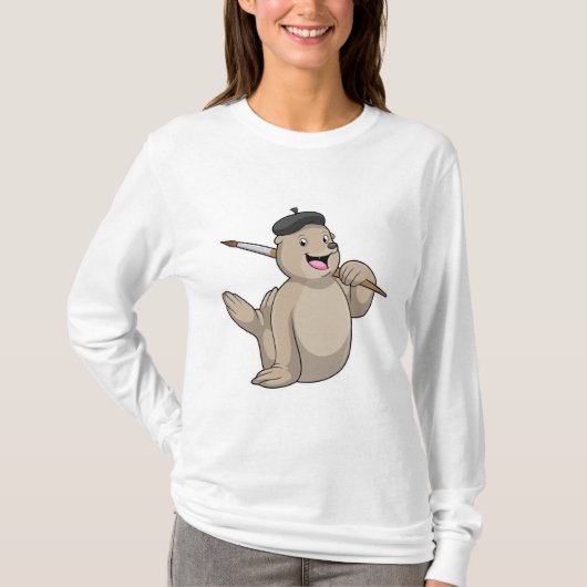 Siegel als Maler mit Pinsel T-Shirt (Vorderseite)