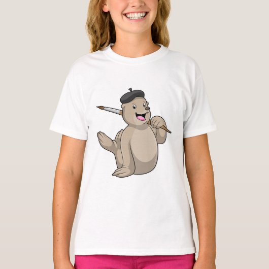 Siegel als Maler mit Pinsel T-Shirt (Vorderseite)