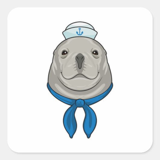 Siegel als Seemann mit Sailor-Hut Quadratischer Aufkleber (Vorderseite)
