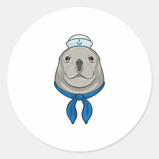 Siegel als Seemann mit Sailor-Hut Runder Aufkleber (Vorderseite)