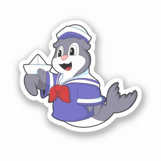 Siegel als Seemann mit Schiff Aufkleber (Vorderseite)