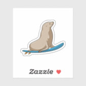 Siegel als Surfer mit Surfbrett Aufkleber (Blatt)