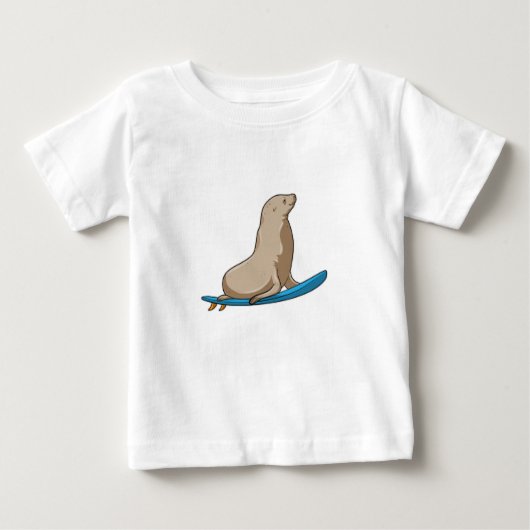 Siegel als Surfer mit Surfbrett Baby T-shirt (Vorderseite)