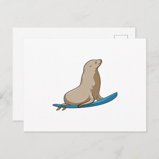 Siegel als Surfer mit Surfbrett Postkarte (Vorne/Hinten)