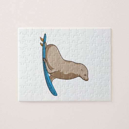 Siegel als Surfer mit Surfbrett Puzzle (Horizontal)