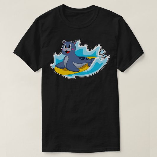 Siegel als Surfer mit Surfbrett T-Shirt (Design vorne)