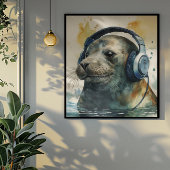 Siegel auf Kopfhörern Poster