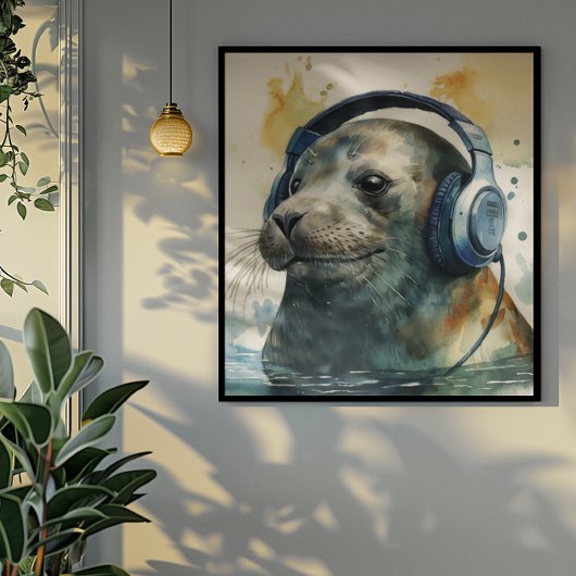 Siegel auf Kopfhörern Poster