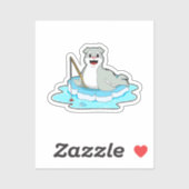 Siegel beim Angeln mit Angelrute Aufkleber (Blatt)