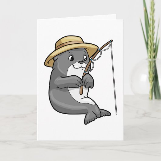 Siegel beim Angeln mit Angelstab & Hut Karte (Vorderseite)