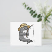 Siegel beim Angeln mit Angelstab & Hut Postkarte (Stehend Vorderseite)