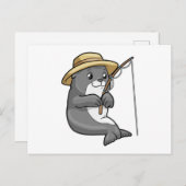 Siegel beim Angeln mit Angelstab & Hut Postkarte (Vorne/Hinten)