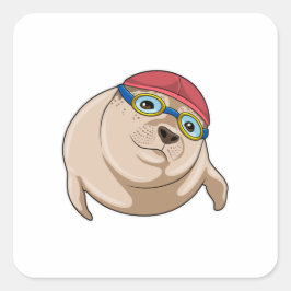 Siegel beim Baden mit Schwimmbrille Quadratischer Aufkleber