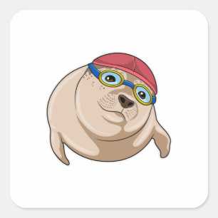 Siegel beim Baden mit Schwimmbrille Quadratischer Aufkleber
