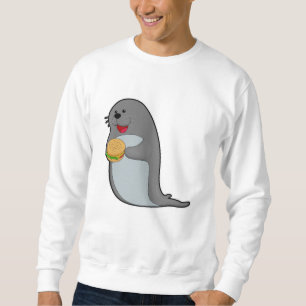 Siegel beim Essen mit Burger Sweatshirt