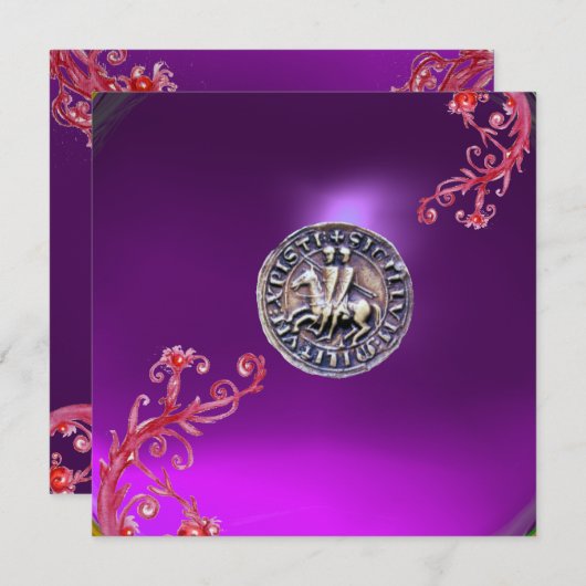 SIEGEL DER KNIGHTS TEMPLAR lila grau Einladung (Vorne/Hinten)