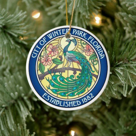 Siegel des Winterparks, Florida Keramik Ornament (Baum)