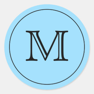 Siegel für benutzerdefinierte Blue Black Monogram Runder Aufkleber