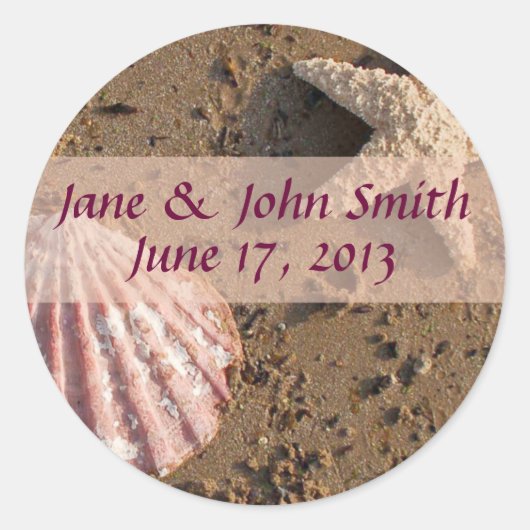 Siegel für Hochzeiten von Starfish und Muschel am Runder Aufkleber (Vorderseite)