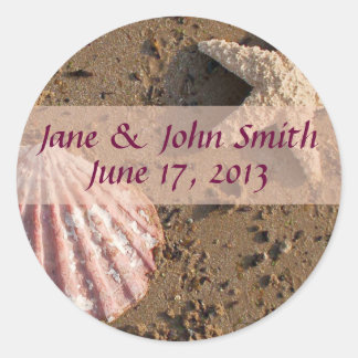 Siegel für Hochzeiten von Starfish und Muschel am Runder Aufkleber