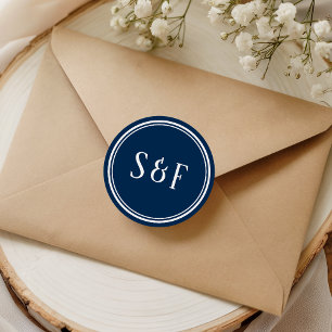 Siegel für Navy-Blau-Monogramm-Umschlag Runder Aufkleber