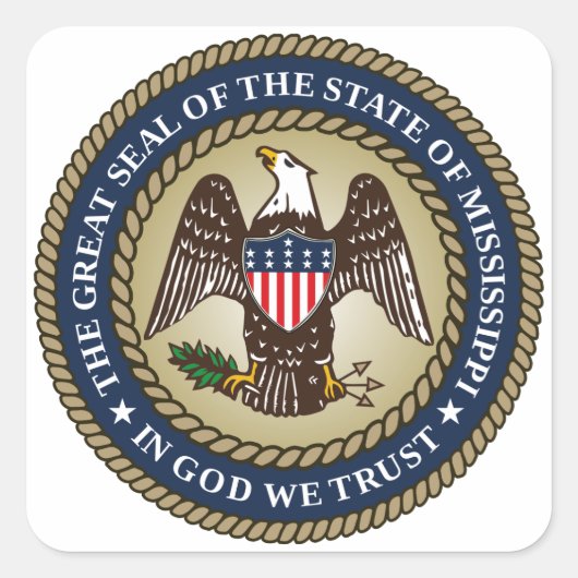 Siegel Mississippi Quadratischer Aufkleber (Vorderseite)