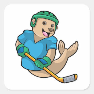 Siegel mit Eishockey und Eishockeyschläger Quadratischer Aufkleber