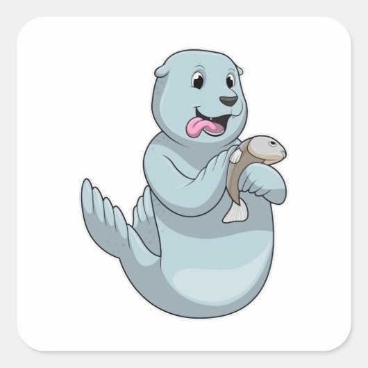 Siegel mit Fisch Quadratischer Aufkleber (Vorderseite)