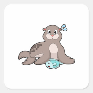 Siegel mit Fisch Quadratischer Aufkleber