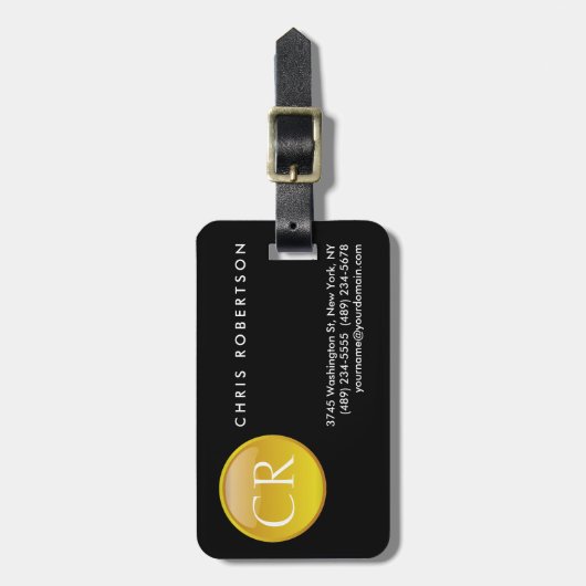 Siegel Mit Monogramm Niedlich Schwarz Moderner Sch Gepäckanhänger (Vorderseite vertikal)