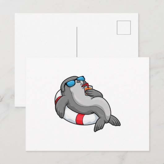 Siegel mit Swim-Ring & Drink Postkarte (Vorne/Hinten)